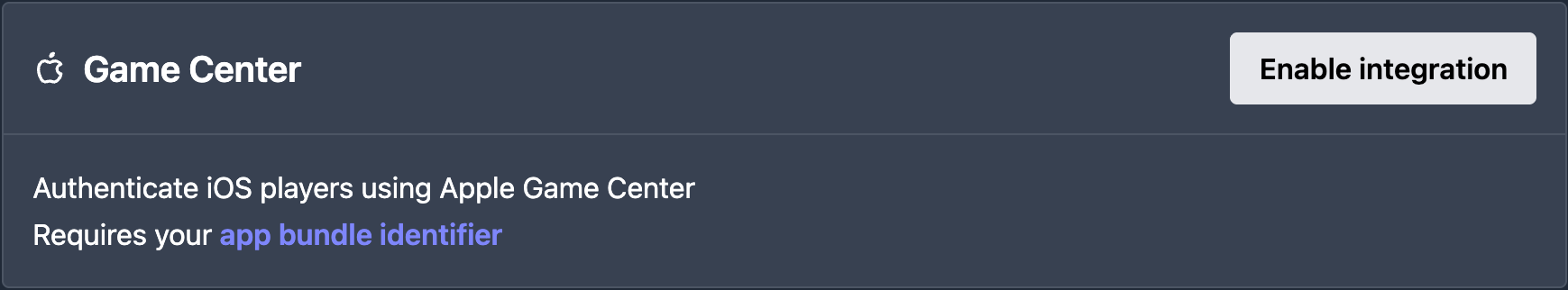 The Talo integrations page showing the Apple Game Center settings