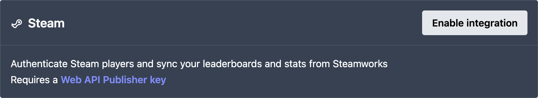 The Talo integrations page showing the Steamworks settings