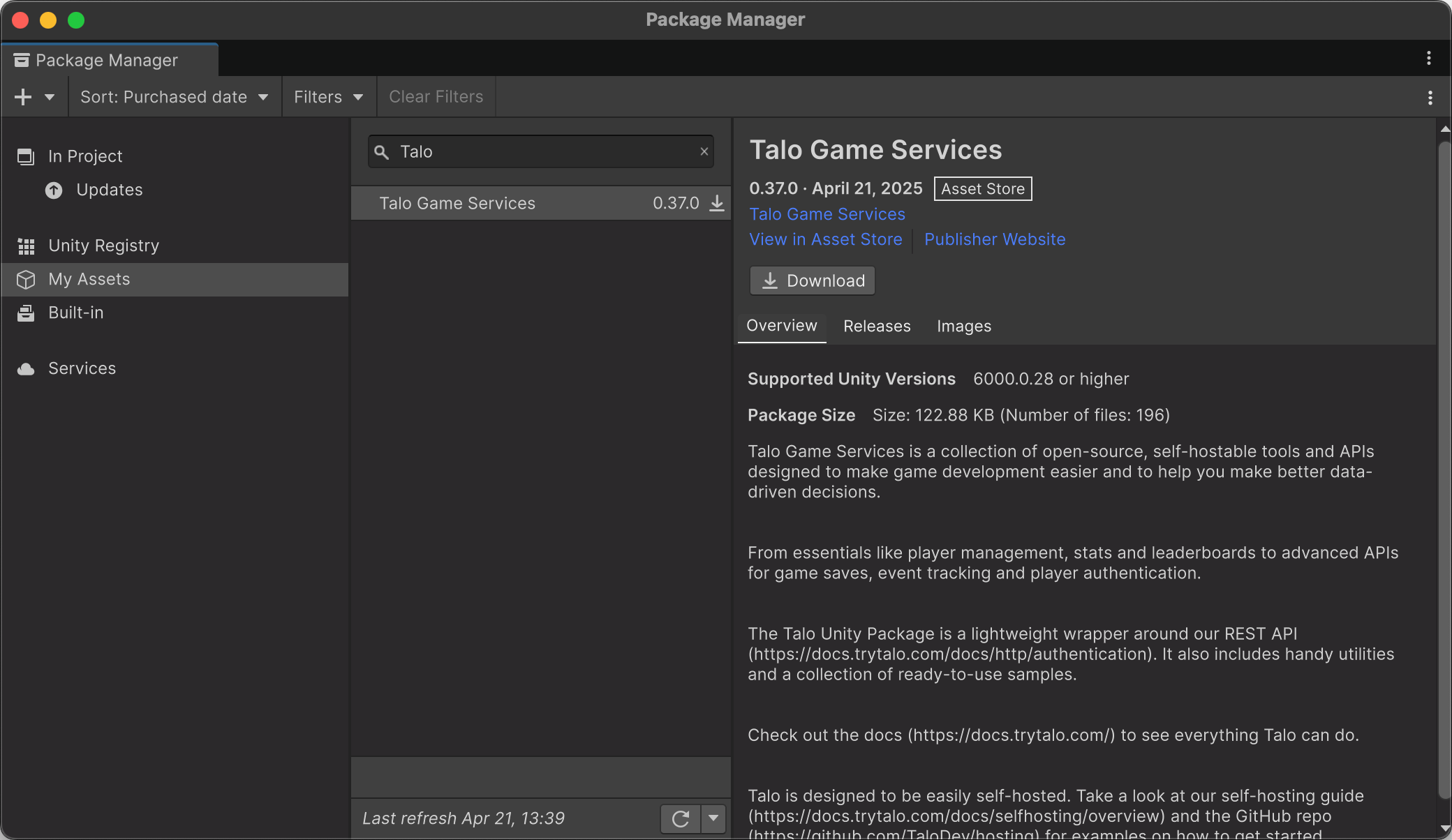 Importing Talo into a Unity project